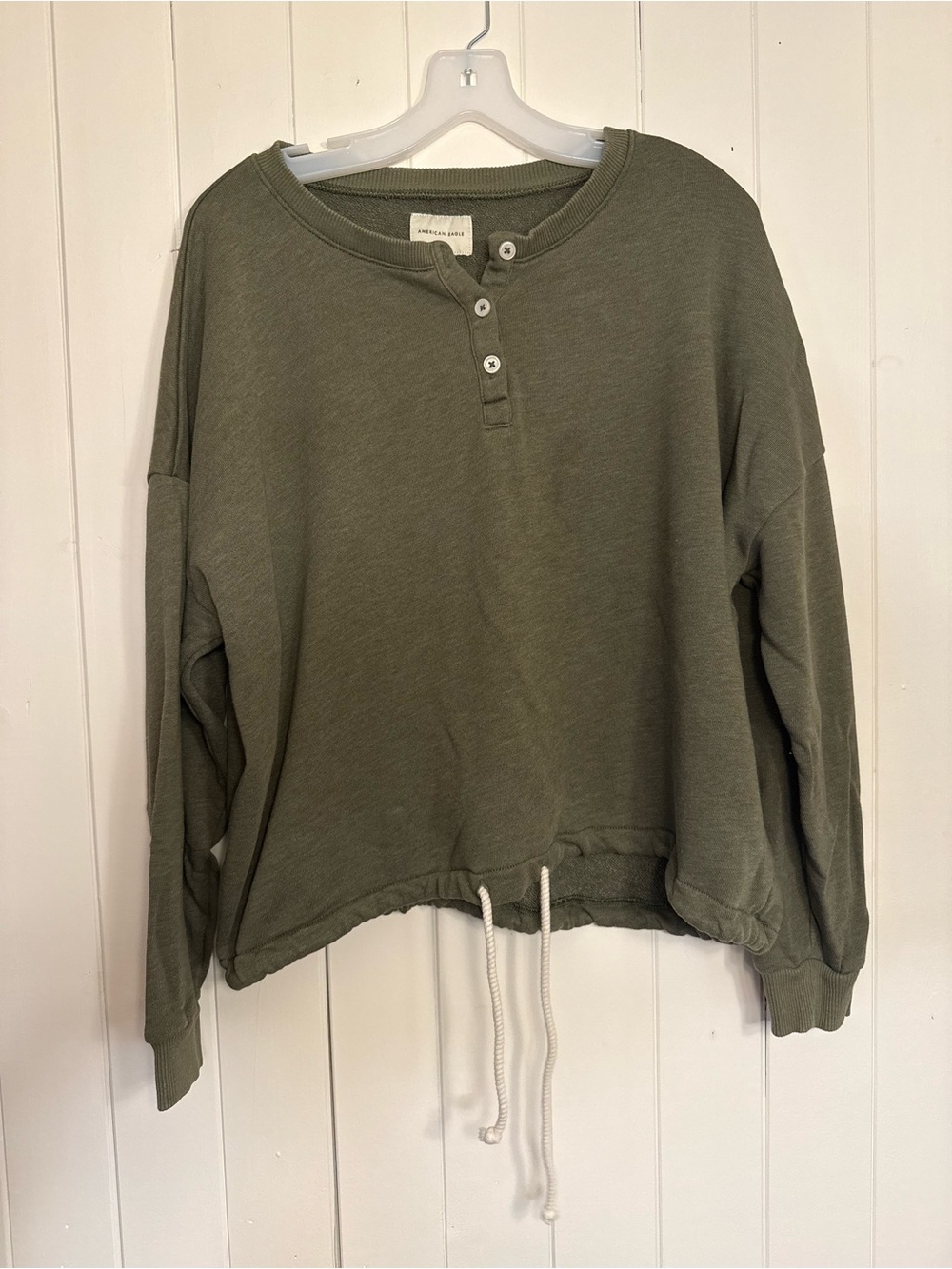 American Eagle Outfitters Olive Green Henley Scoop Sweatshirt